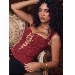 House of CB Parisa Merlot Floral Jaquard Corset Top